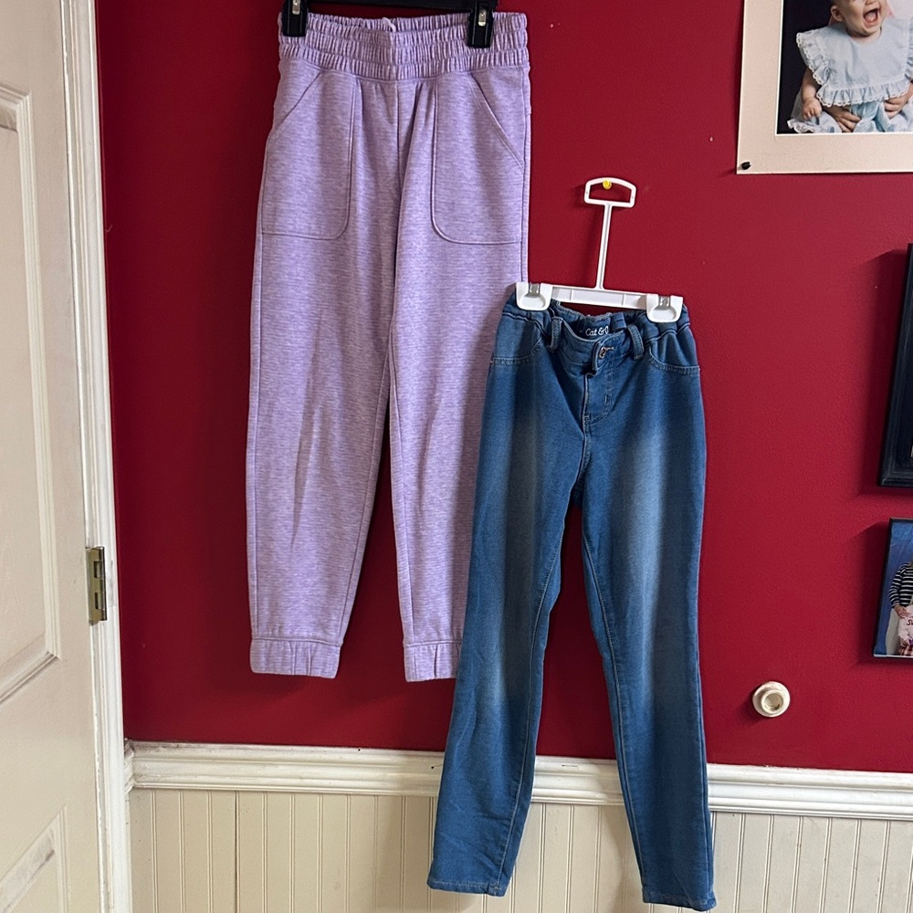 Cat & Jack Blue Denim Jeggings size 8 and purple unbranded joggers size 8